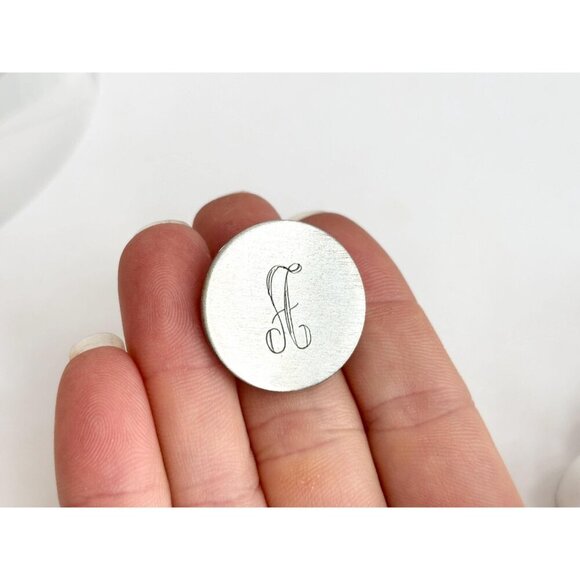 Letter "A" Silver Toned Round Shaped Monogrammed Vintage Brooch Pin - Picture 5 of 6